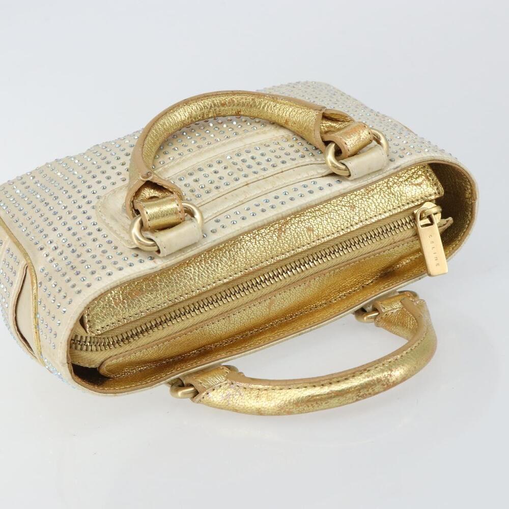 CELINE Hand Bag Satin Beige Gold Auth gh992 - Picture 6 of 16